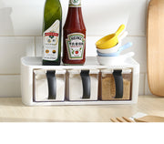 Stackable Plastic Spice Rack with Jars, Spoons & Handle