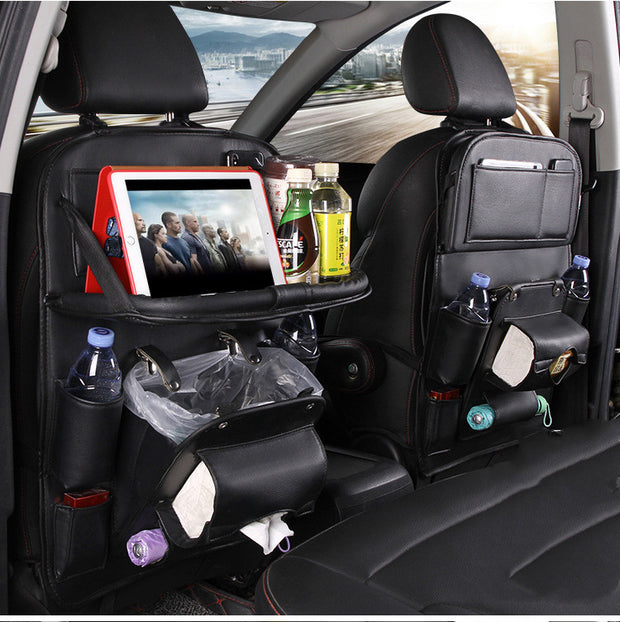Foldable Car Seat Organizer Tray with Trash Can - Travel Auto Accessories
