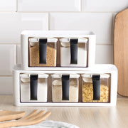 Stackable Plastic Spice Rack with Jars, Spoons & Handle