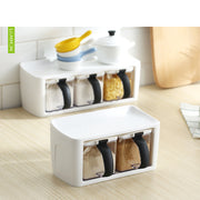 Stackable Plastic Spice Rack with Jars, Spoons & Handle